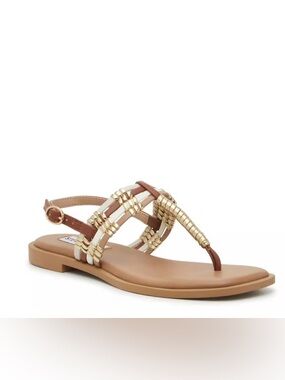 Steve Madden Women’s T-Strap Sandals Sz 7.5 Gold Brown Adjustable Strap NEW